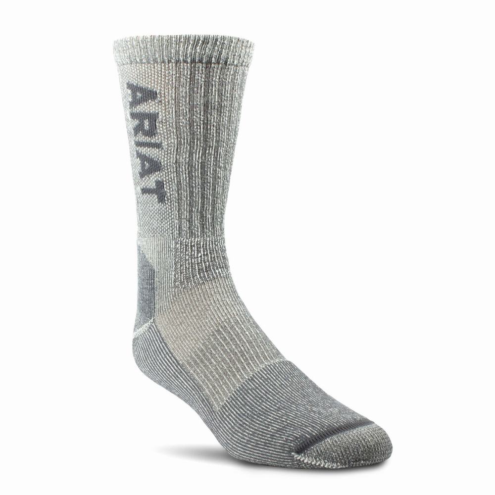 Men\'s Ariat Lightweight Merino Wool Blend Steel Toe Socks Grey | FRWJ-91058