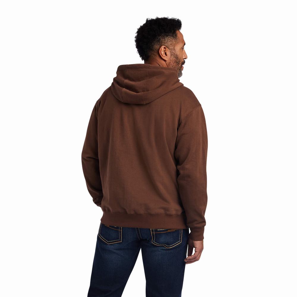 Men's Ariat Logo Hoodie Brown | ZTWJ-24571