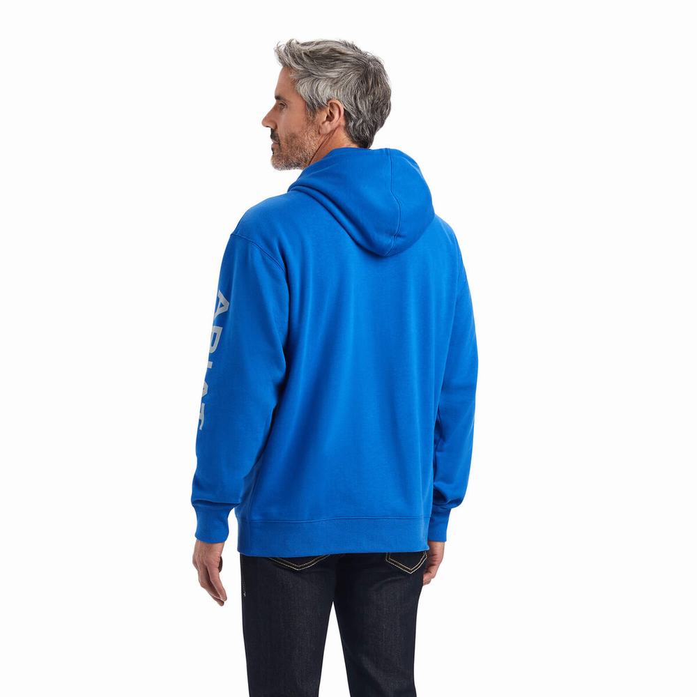 Men's Ariat Logo Hoodie Deep Blue | UXSY-20935