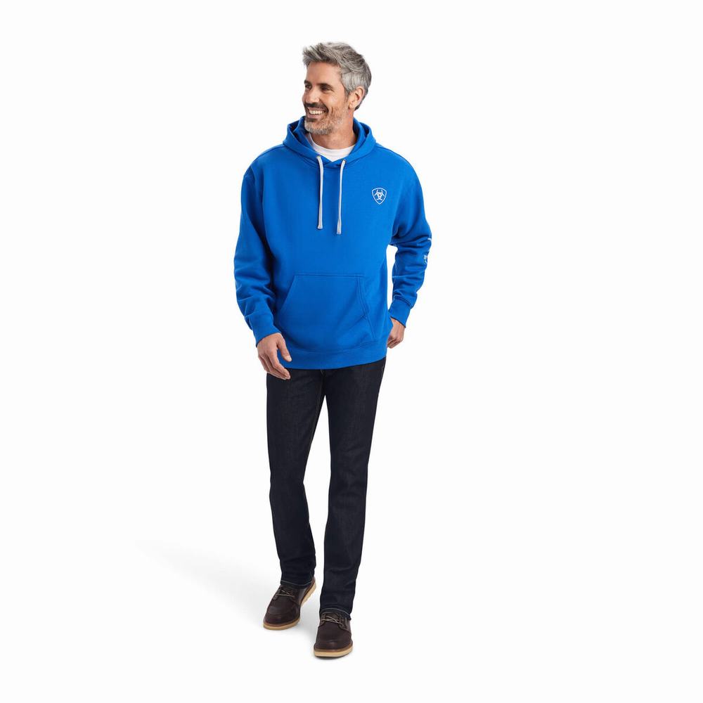 Men's Ariat Logo Hoodie Deep Blue | UXSY-20935