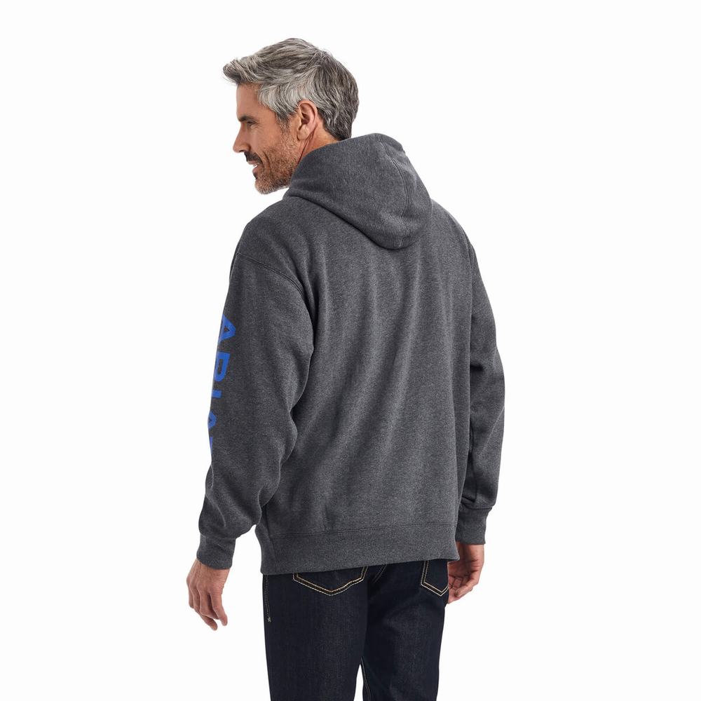 Men's Ariat Logo Hoodie Grey | WVKT-60394