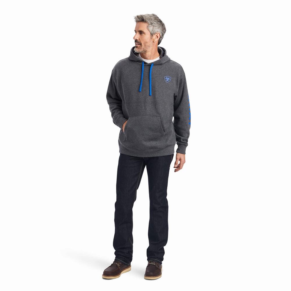 Men's Ariat Logo Hoodie Grey | WVKT-60394