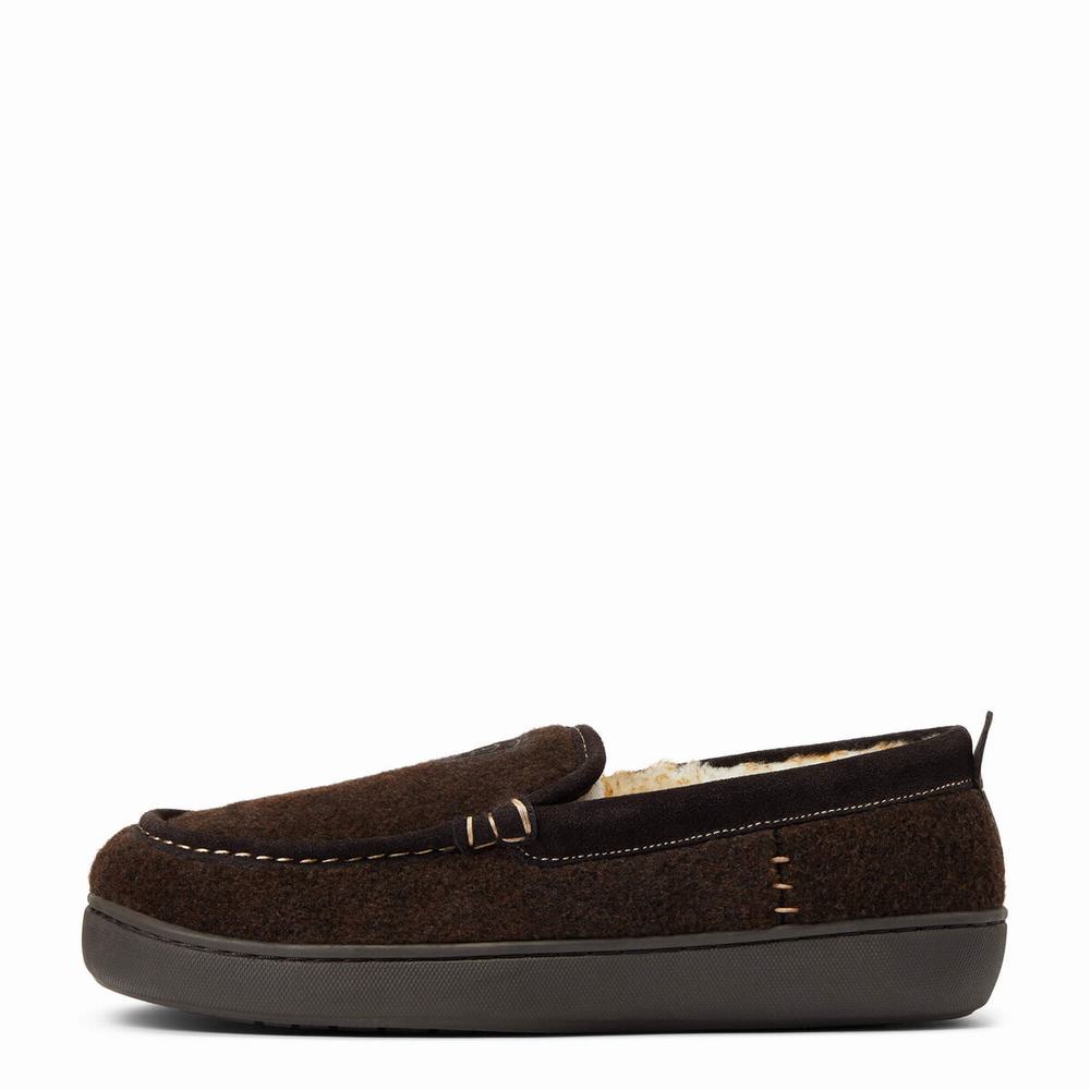 Men's Ariat Lost Lake Moccasin Slippers Chocolate | HAPT-52396