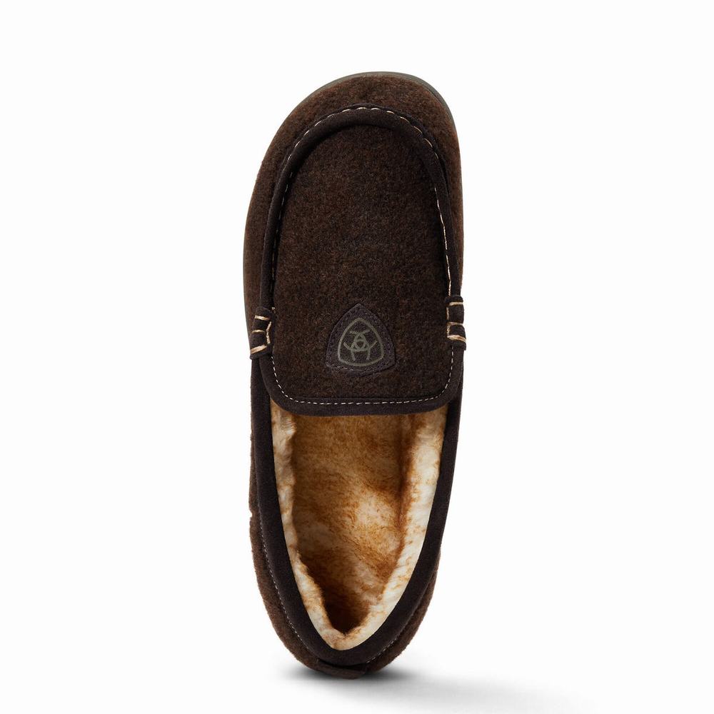 Men's Ariat Lost Lake Moccasin Slippers Chocolate | HAPT-52396