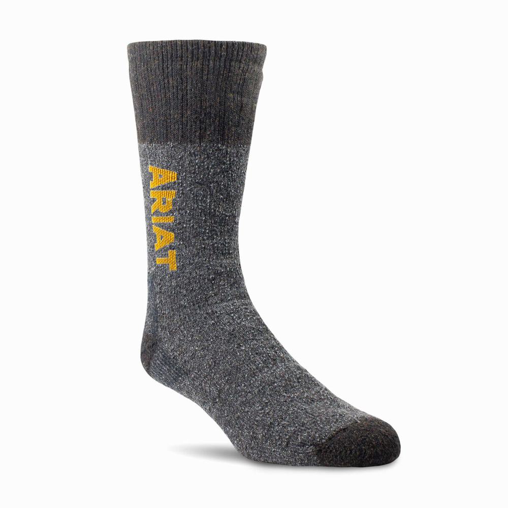 Men\'s Ariat Marl Thermal Wool Blend 2 Pair Pack Socks Grey | DEWK-89347