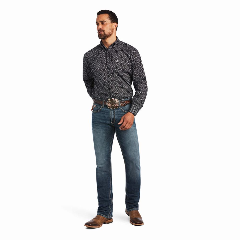 Men's Ariat Max Classic Fit Shirts Black | UMPQ-59318