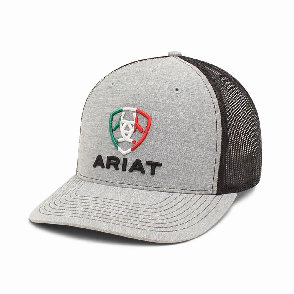 Men\'s Ariat Mexico Flag Shield Hats Grey | WQJP-38564