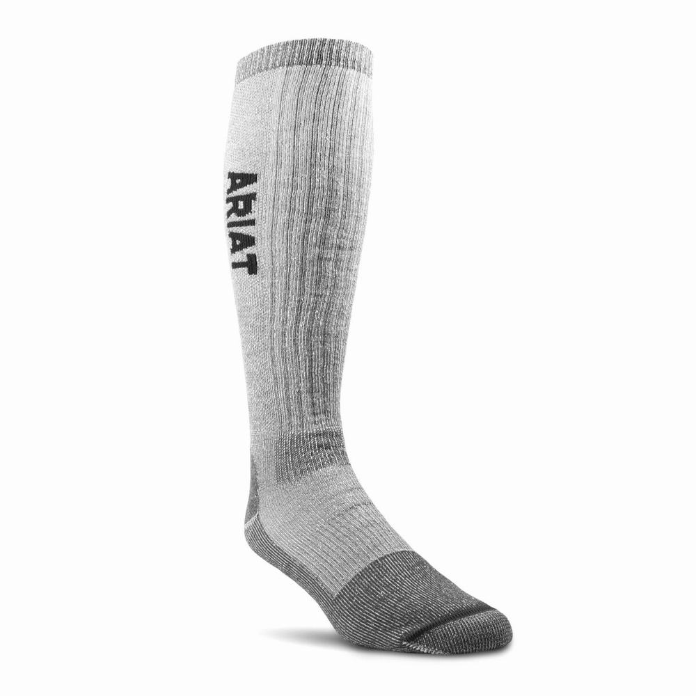 Men\'s Ariat Midweight Merino Wool Blend Over The Calf Steel Toe Socks Black | GUXZ-69084