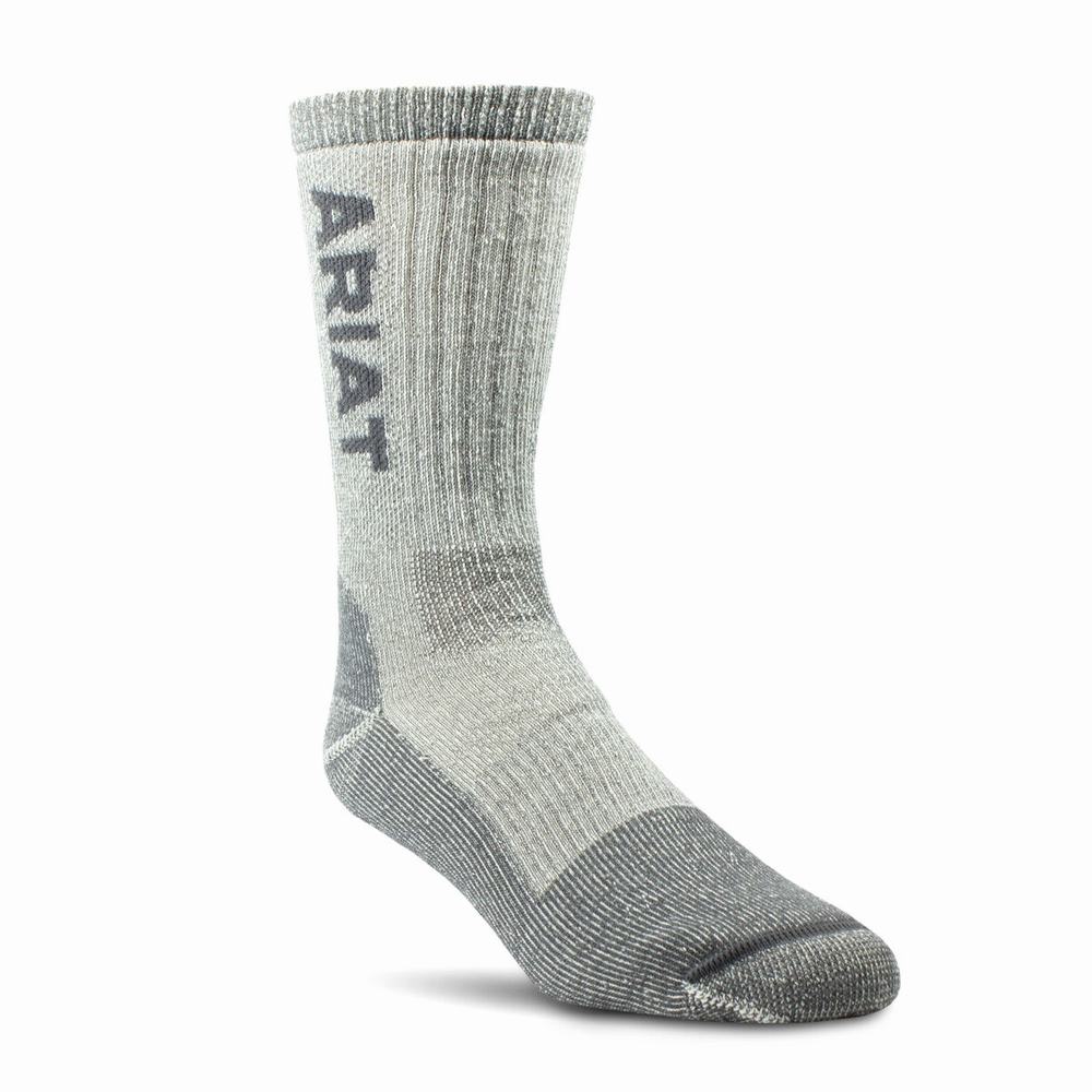 Men\'s Ariat Midweight Merino Wool Blend Steel Toe Socks Grey | PFOC-25970