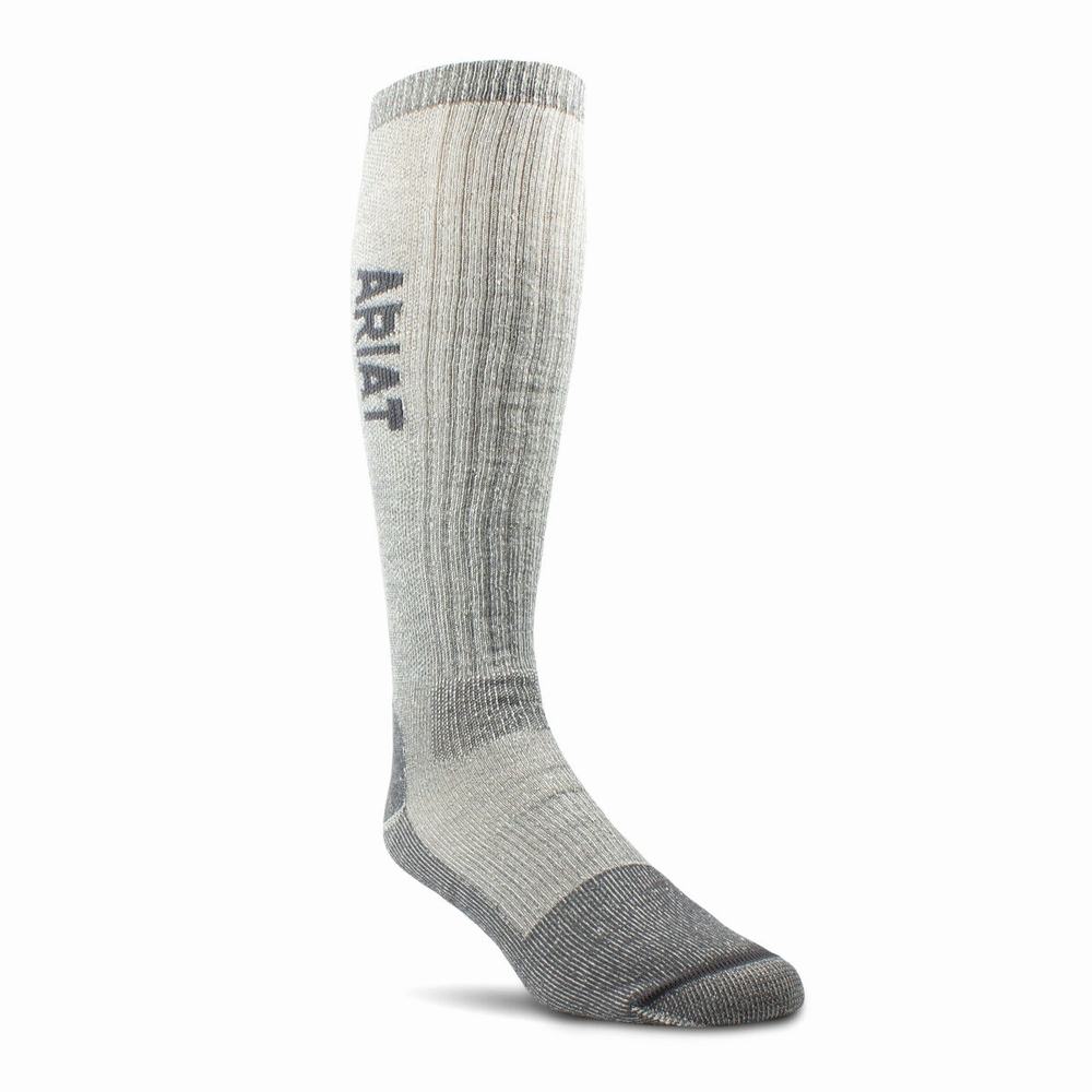 Men\'s Ariat Midweight Merino Wool Blend Over The Calf Steel Toe Socks Grey | YVQA-57460