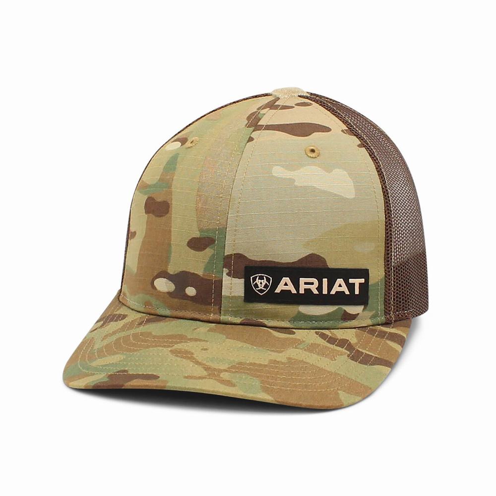 Men\'s Ariat Offset Logo Hats Camo | LIPE-70348