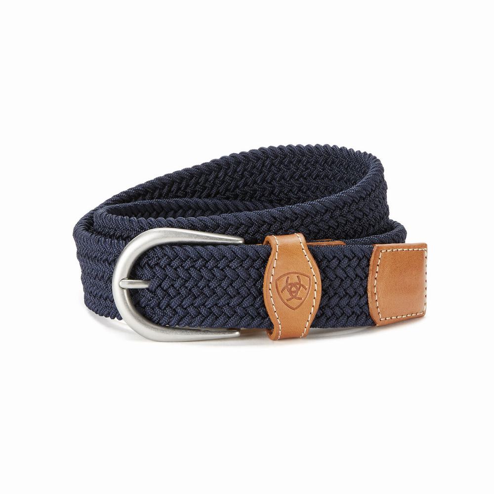 Men\'s Ariat One Rail Woven Belts Navy | XTWE-19704