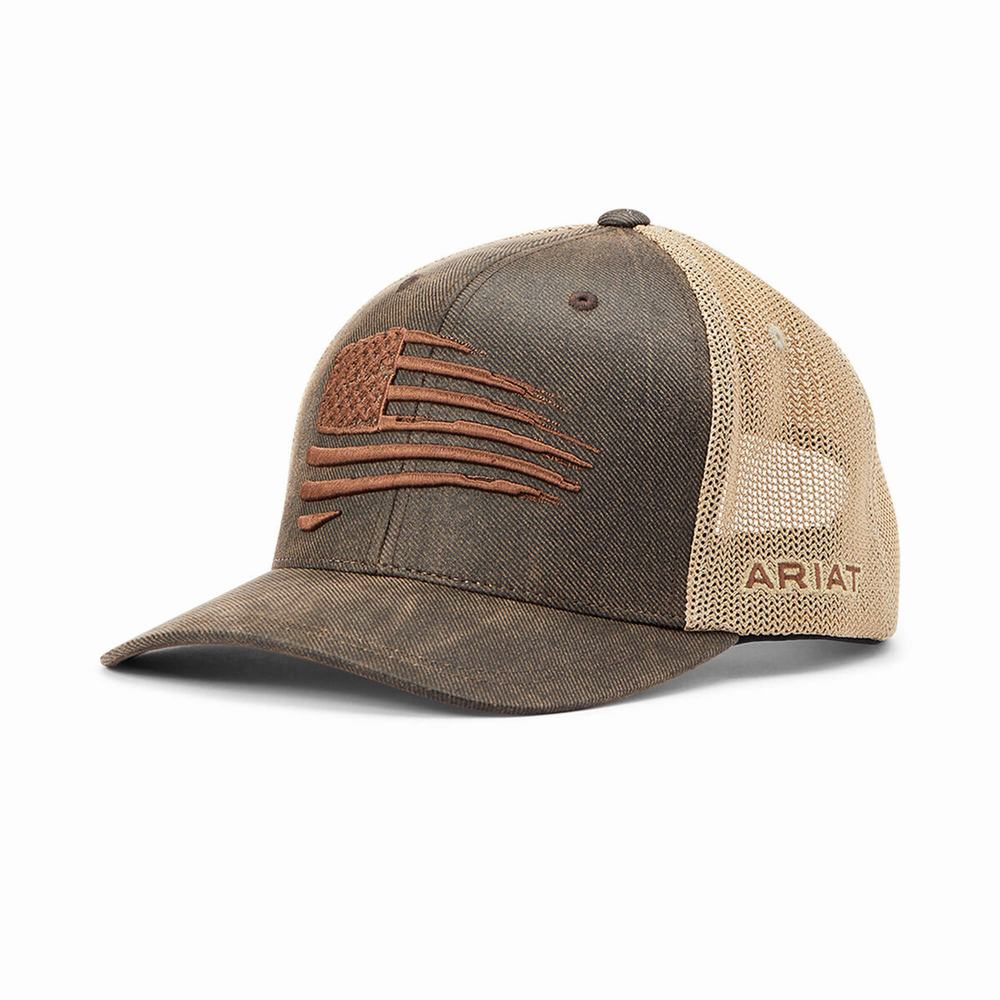 Men\'s Ariat Patriot Flag Hats Brown | HWUT-07681