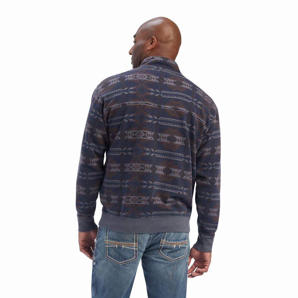 Men's Ariat Printed Overdyed Washed Hoodie Blue | FRZH-01579