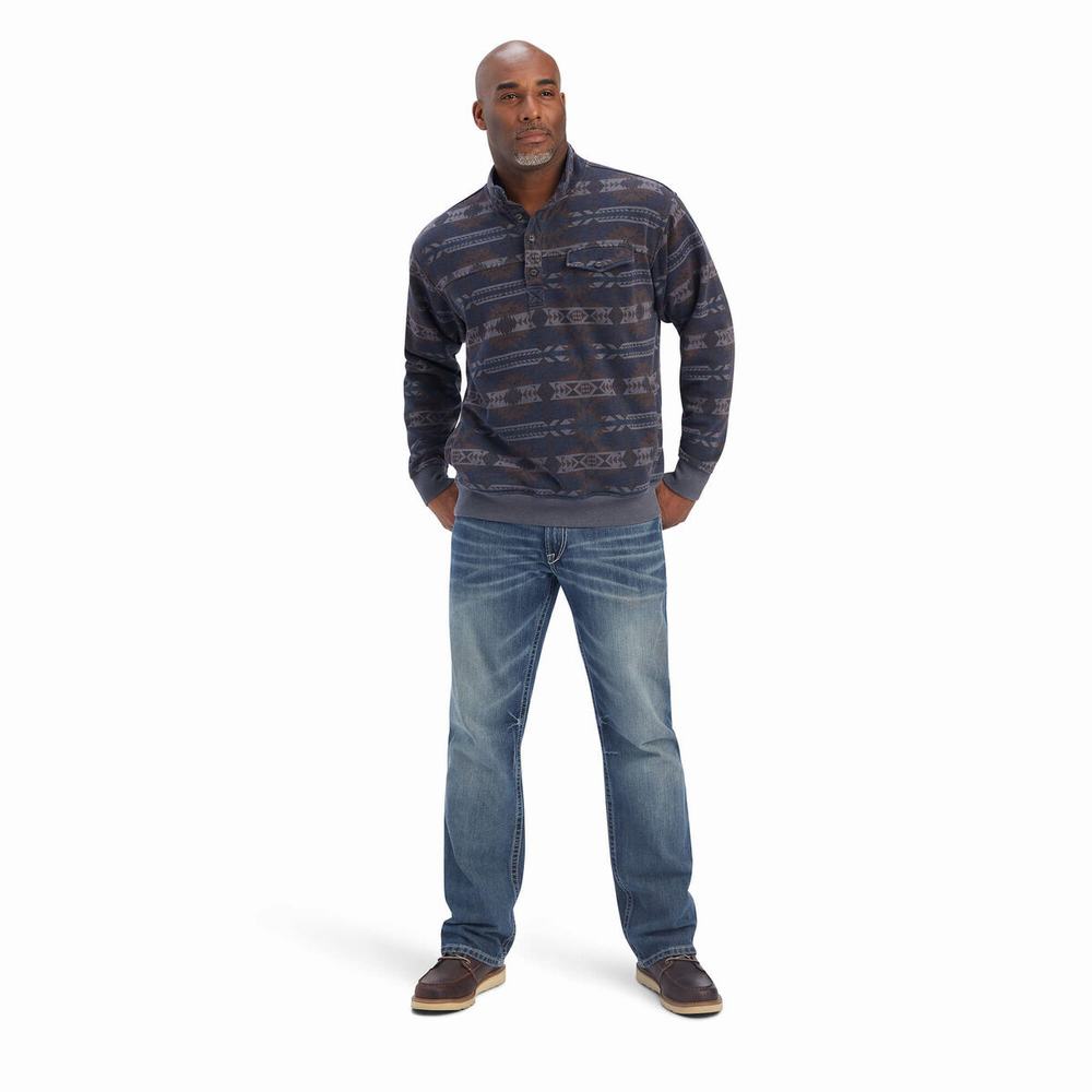 Men's Ariat Printed Overdyed Washed Hoodie Blue | FRZH-01579