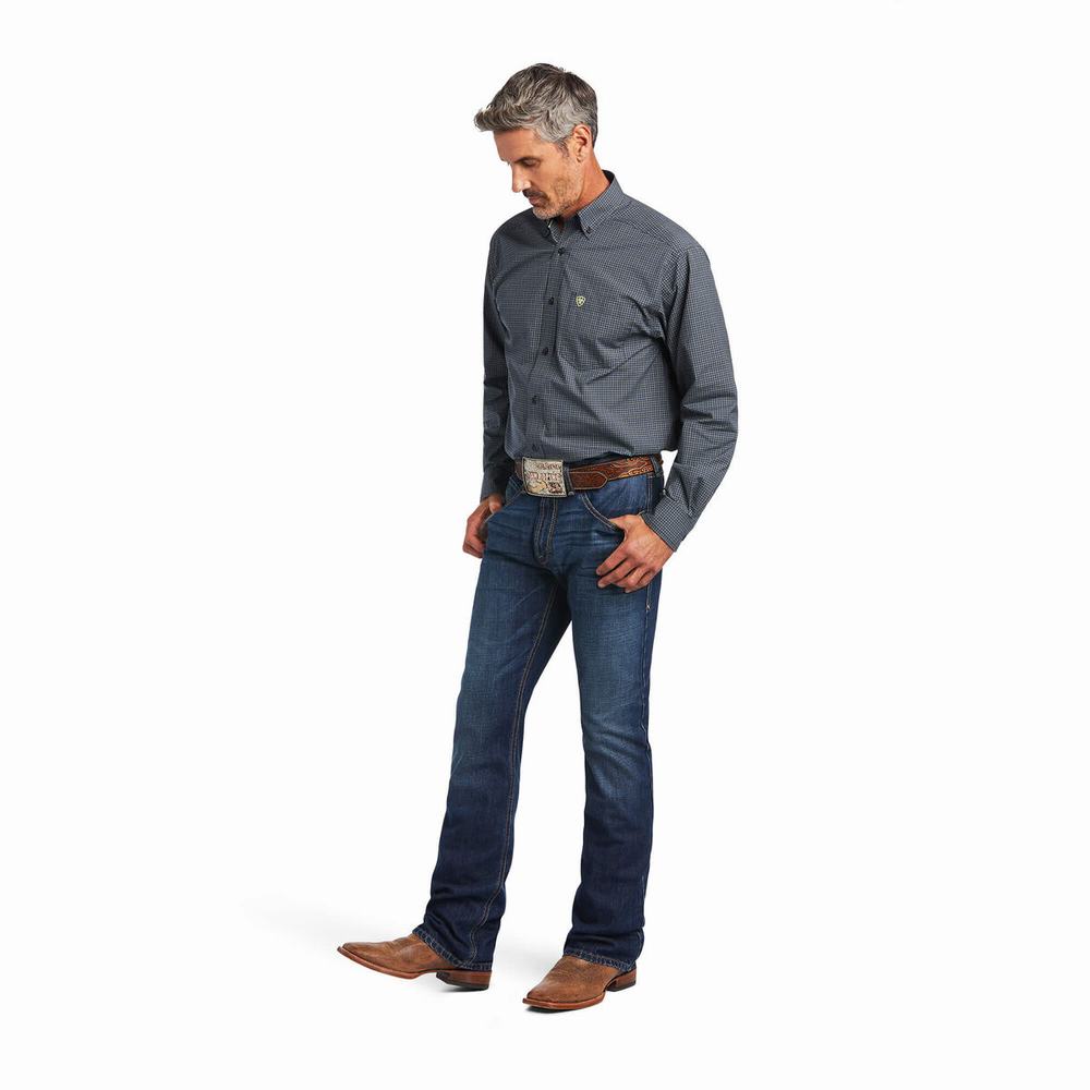 Men's Ariat Pro Series Brian Classic Fit Shirts Blue | JLZM-94732