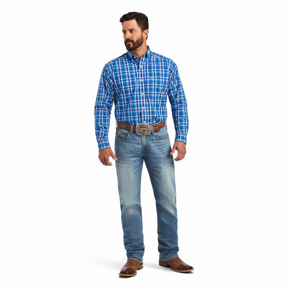 Men's Ariat Pro Series Mason Classic Fit Shirts Blue | BZEI-42856