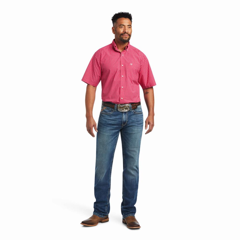 Men's Ariat Pro Series Miles Classic Fit Shirts Light Rose | ERBX-69745