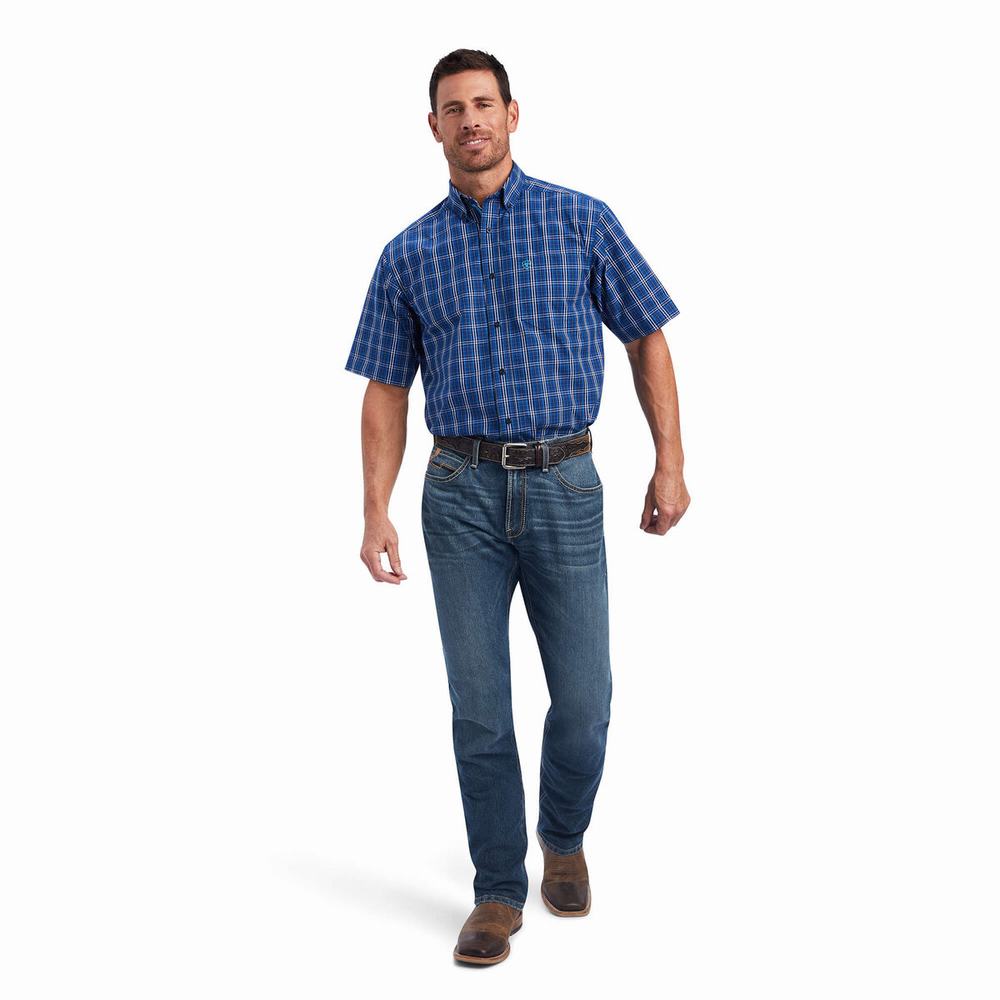 Men's Ariat Pro Series Naveen Classic Fit Shirts Royal Blue | XSFR-96015