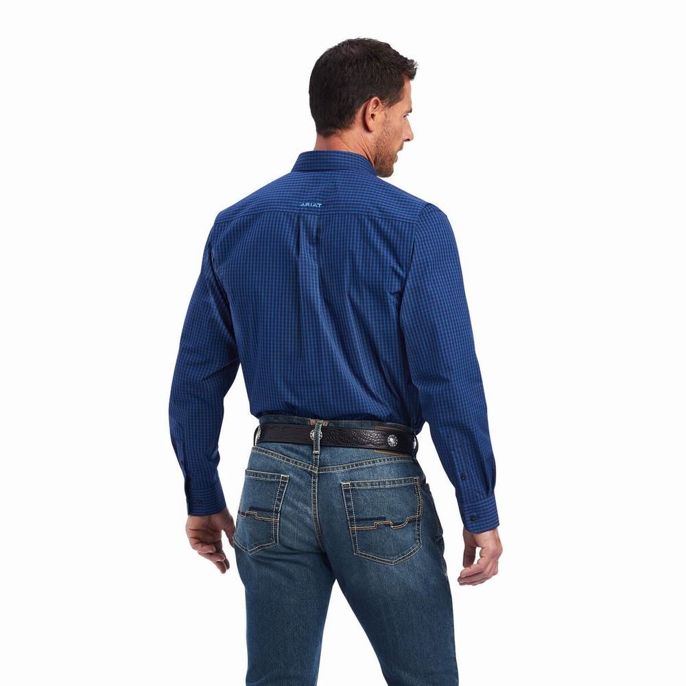 Men's Ariat Pro Series Nelson Classic Fit Shirts Blue | ZRCD-83052