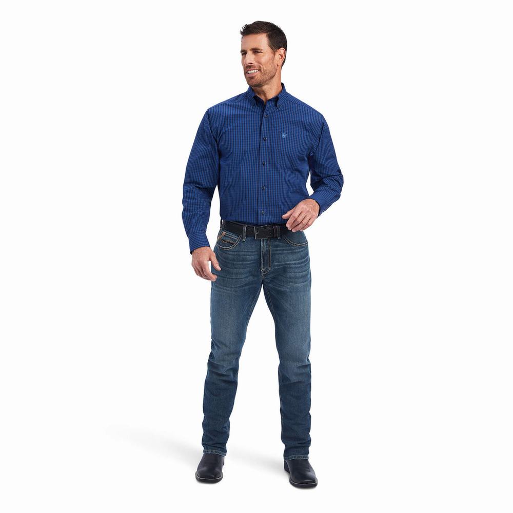 Men's Ariat Pro Series Nelson Classic Fit Shirts Blue | ZRCD-83052