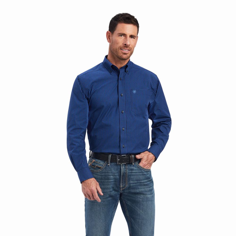 Men\'s Ariat Pro Series Nelson Classic Fit Shirts Blue | ZRCD-83052