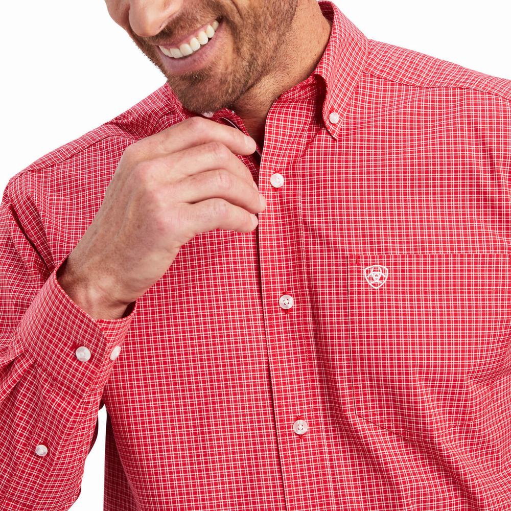 Men's Ariat Pro Series Nevin Stretch Classic Fit Shirts Red | AMLZ-49185