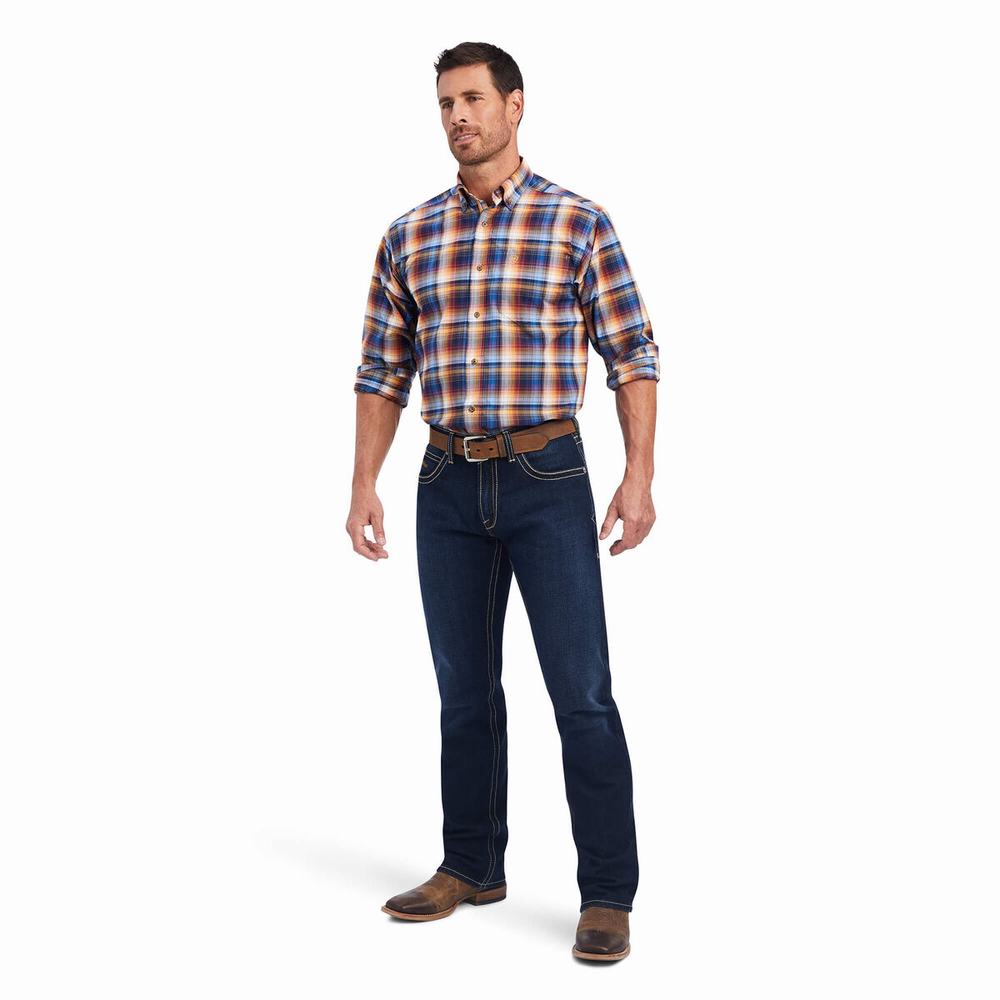 Men's Ariat Pro Series Nigel Stretch Classic Fit Shirts Blue | QJMS-50243