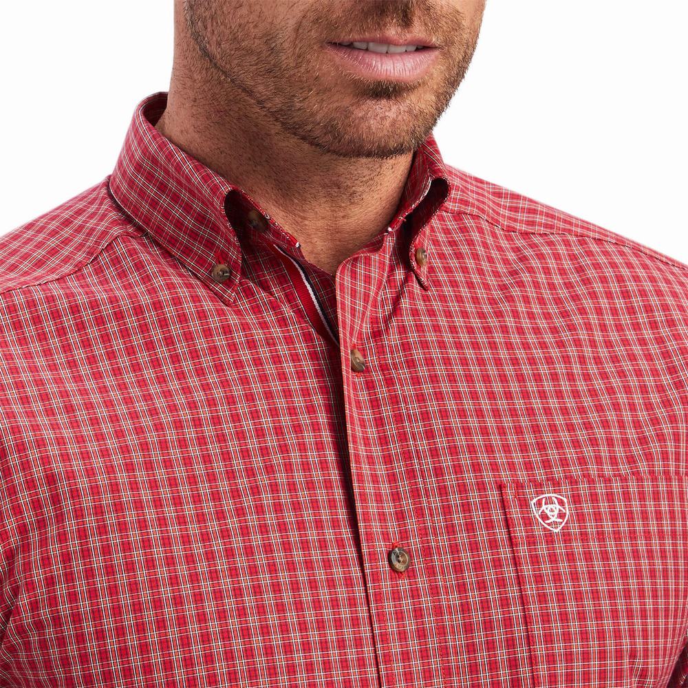 Men's Ariat Pro Series Norwell Fitted Shirts Red | XMNU-54176