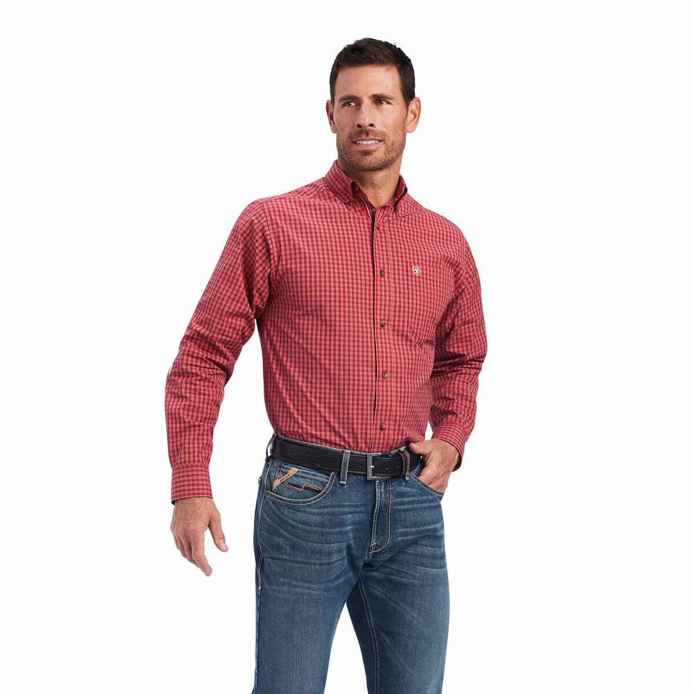 Men\'s Ariat Pro Series Norwell Fitted Shirts Red | XMNU-54176