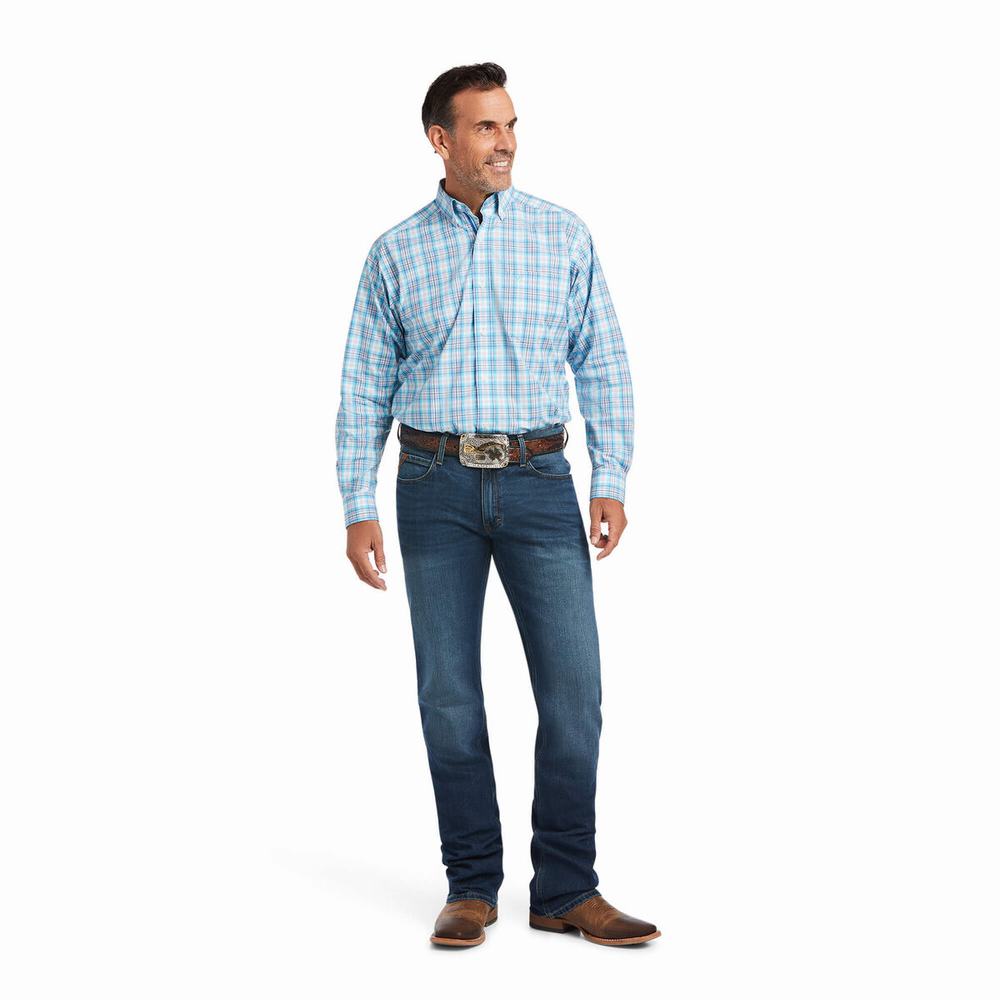 Men's Ariat Pro Series Quimby Classic Fit Shirts Blue | HAXN-60482