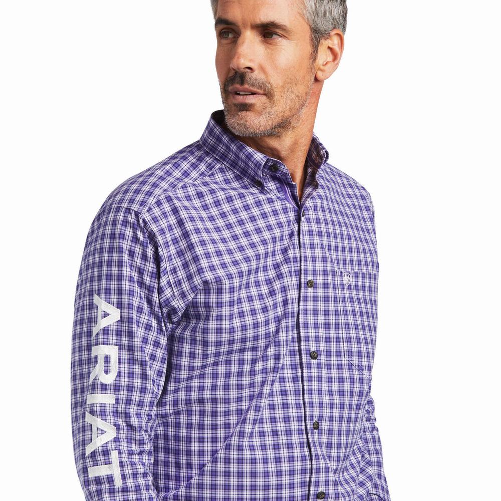 Men's Ariat Pro Series Team Slane Classic Fit Shirts Purple | TWVH-64591