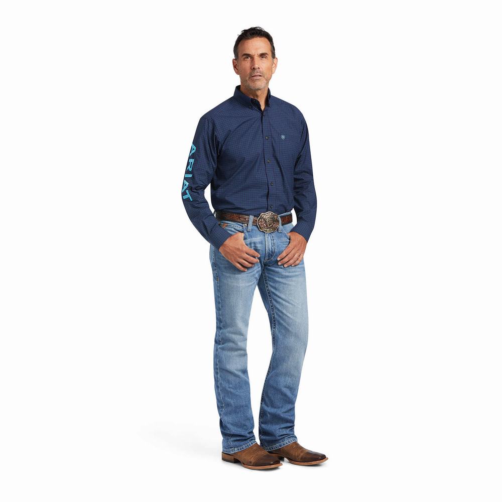 Men's Ariat Pro Series Team Sully Classic Fit Shirts Navy | XBUH-16304