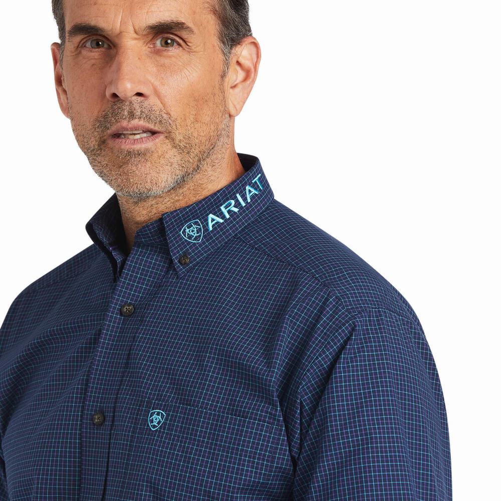 Men's Ariat Pro Series Team Sully Classic Fit Shirts Navy | XBUH-16304