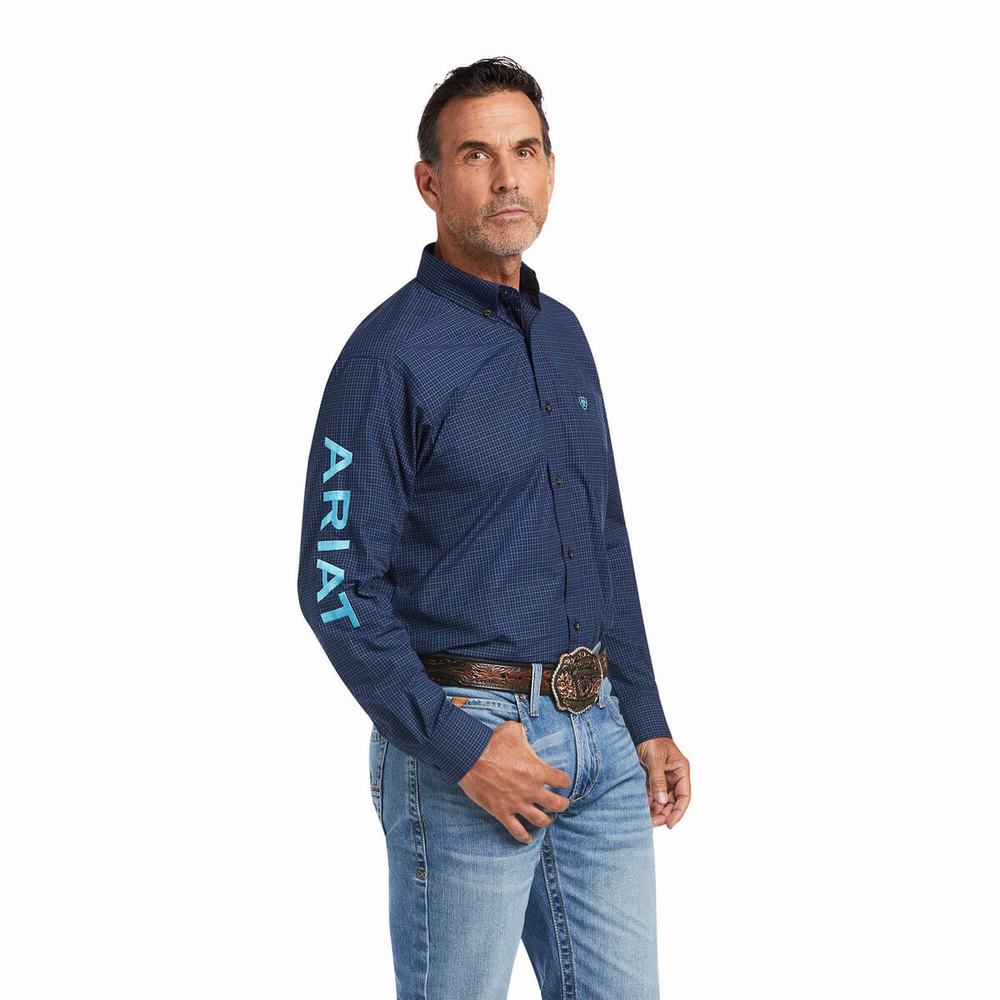 Men\'s Ariat Pro Series Team Sully Classic Fit Shirts Navy | XBUH-16304