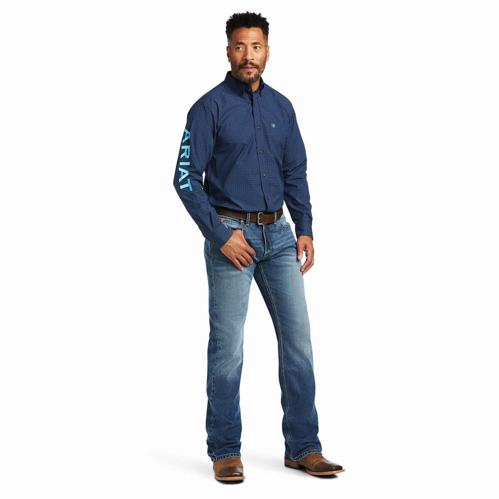 Men's Ariat Pro Series Team Sully Fitted Shirts Navy | TJMS-70581