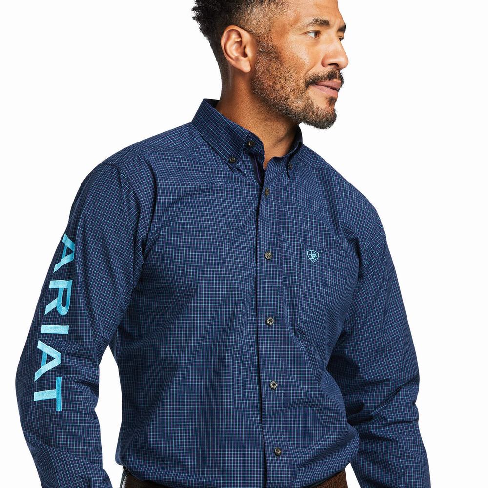 Men's Ariat Pro Series Team Sully Fitted Shirts Navy | TJMS-70581