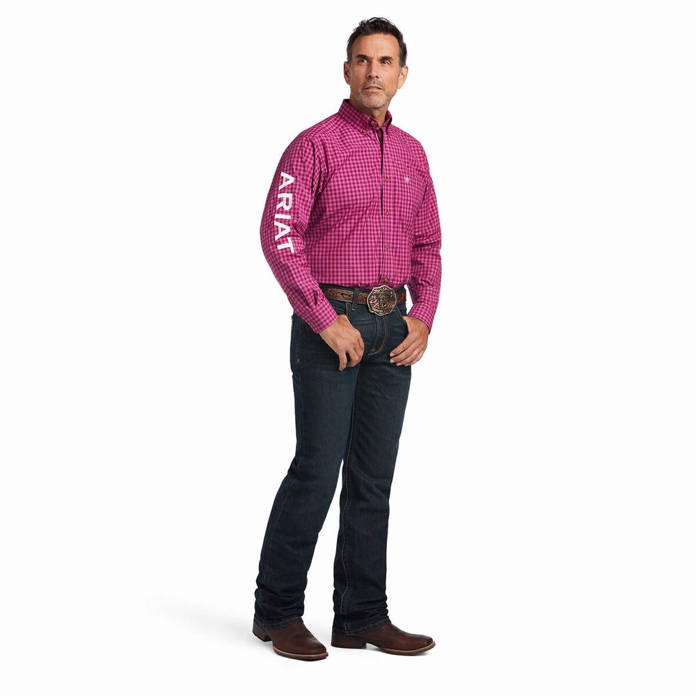 Men's Ariat Pro Series Team Tarletan Classic Fit Shirts Royal Purple | BHXY-72351