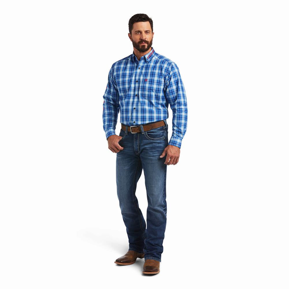 Men's Ariat Pro Series Team Yves Classic Fit Shirts Blue | SXOM-71624