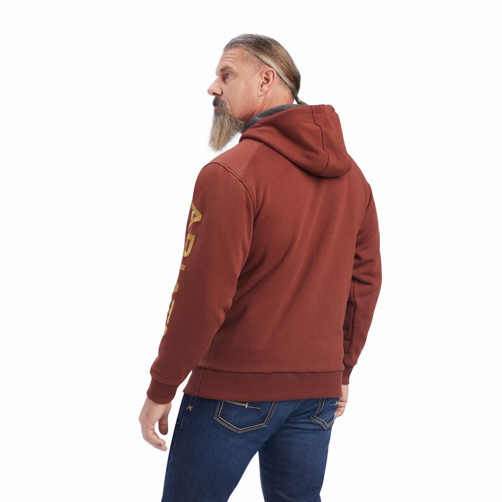 Men's Ariat Rebar All-Weather Full Zip Hoodie Pink / Gold | TQVE-01926