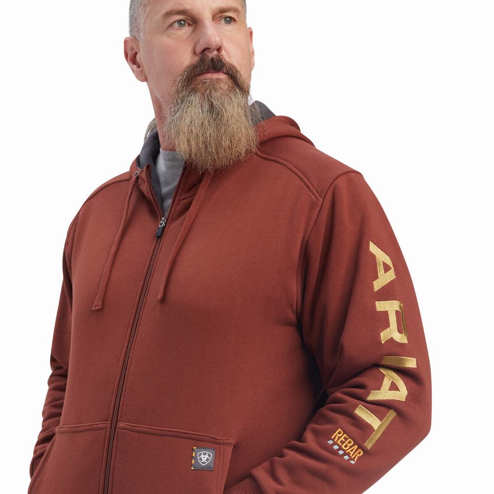 Men's Ariat Rebar All-Weather Full Zip Hoodie Pink / Gold | TQVE-01926