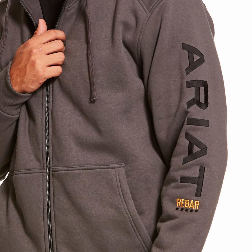 Men's Ariat Rebar All-Weather Full Zip Hoodie Grey | UJFZ-42360