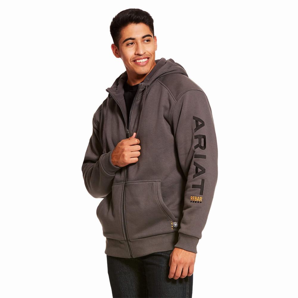 Men\'s Ariat Rebar All-Weather Full Zip Hoodie Grey | UJFZ-42360