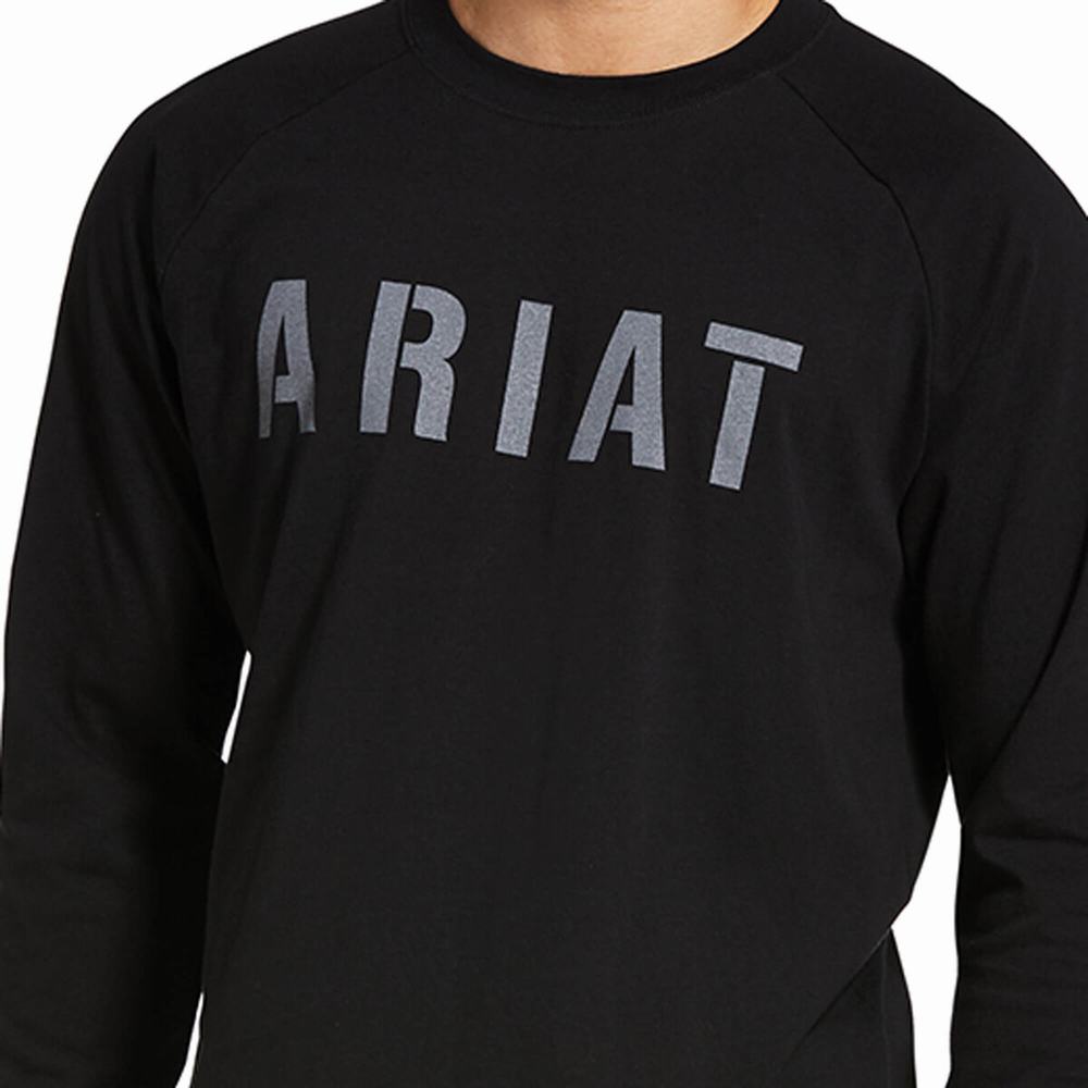 Men's Ariat Rebar CottonStrong Block T Shirts Black | LUIK-87043