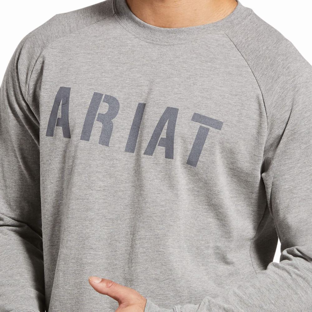 Men's Ariat Rebar CottonStrong Block T Shirts Grey | YKFX-86179