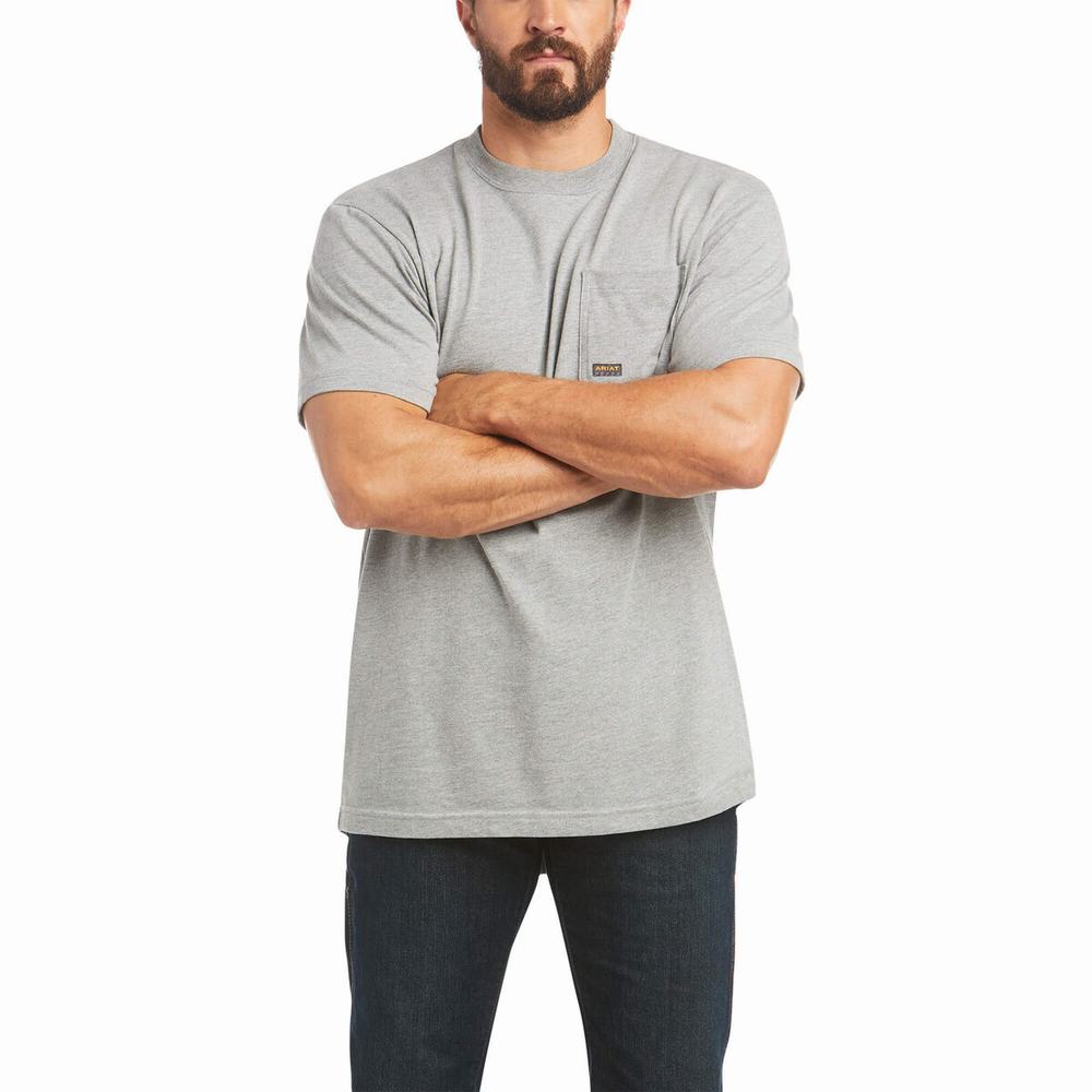 Men's Ariat Rebar Cotton Strong Done Right Short Sleeve Grey | GZJT-07438