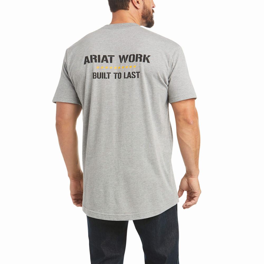 Men\'s Ariat Rebar Cotton Strong Done Right Short Sleeve Grey | GZJT-07438