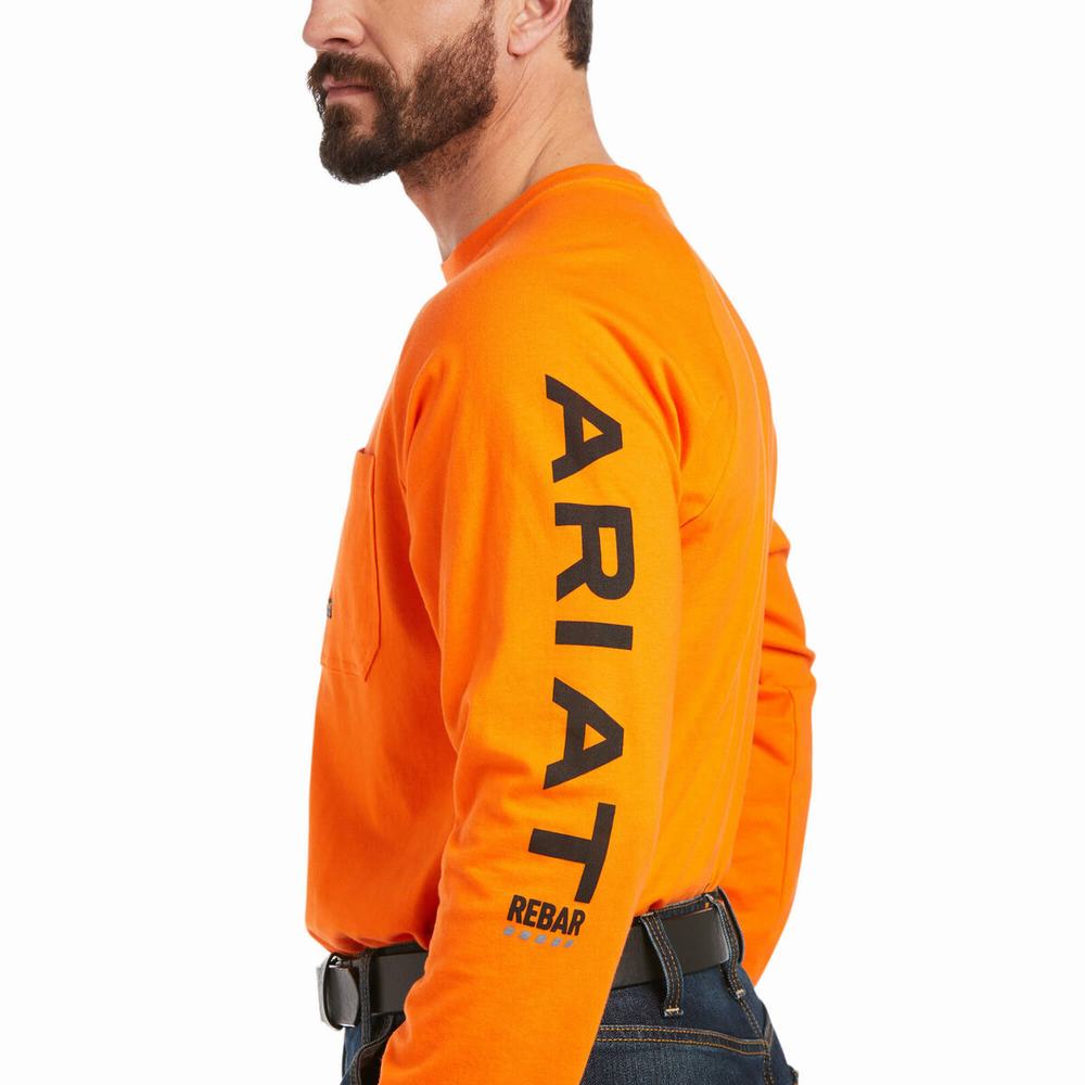 Men's Ariat Rebar Cotton Strong Graphic T Shirts Orange / Black | BHYC-26371