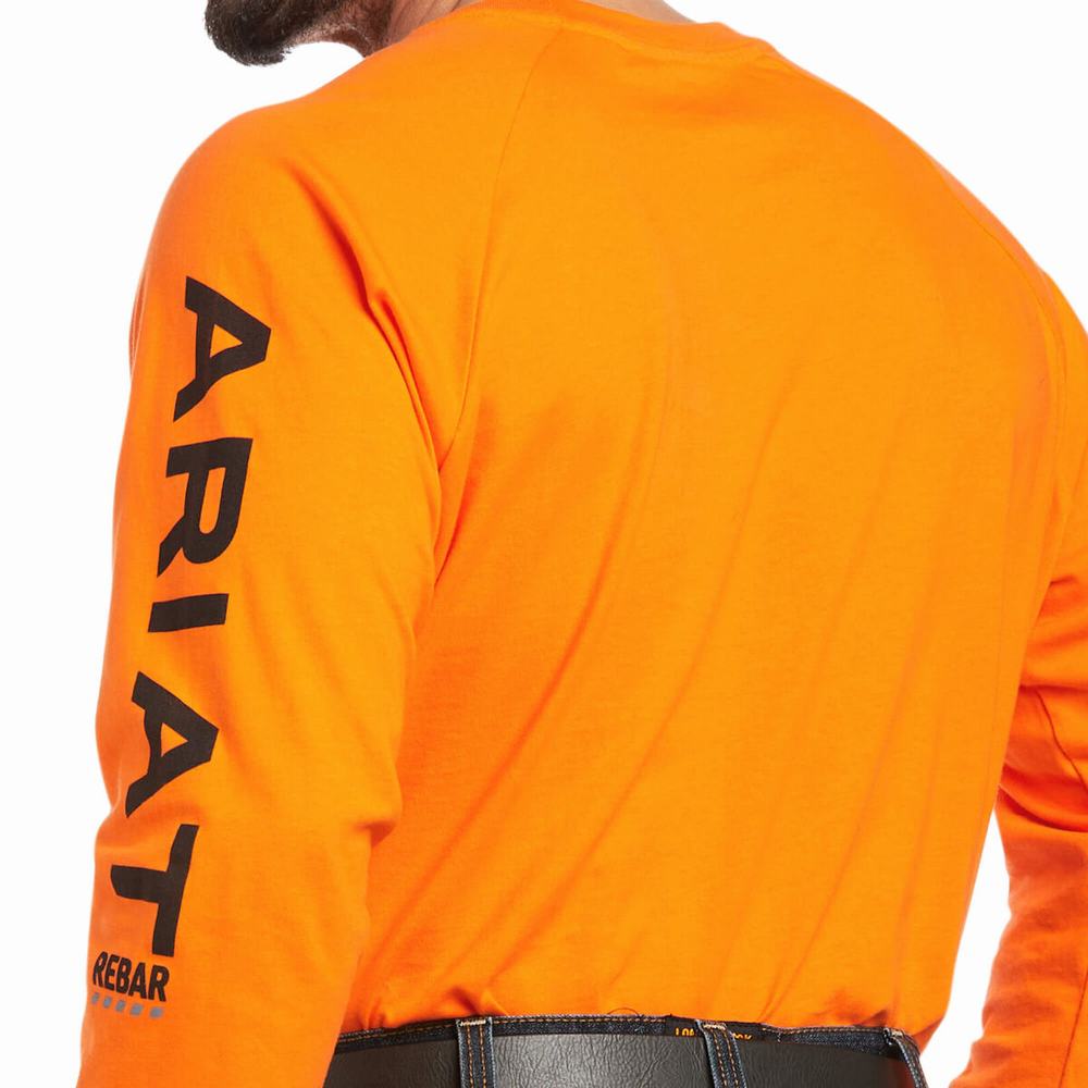 Men's Ariat Rebar Cotton Strong Graphic T Shirts Orange / Black | BHYC-26371