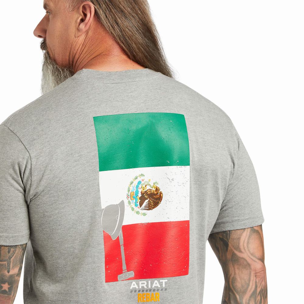 Men's Ariat Rebar Cotton Strong Mexican Pride Graphic Tops Grey | HLMX-26359